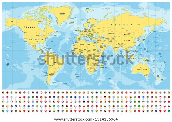 World Map Flags Borders Countries Cities Vector De Stock Libre De