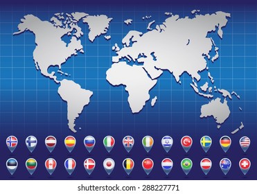 World map with flags of different countries. Vector illustration.