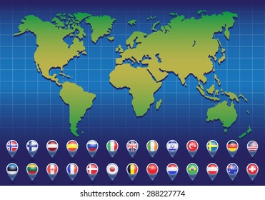 World map with flags of different countries. Vector illustration.