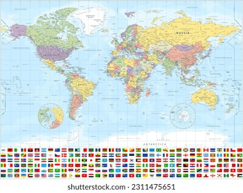 World map and Flags - highly detailed vector illustration