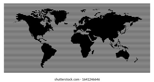 world map flat design lines with Oceans. Planet Earth background screen relievo geographic map banner. All continents of the stroke global world in one linear relief black and white picture.