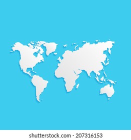 world map, flat icon isolated on a blue background for your design, vector illustration