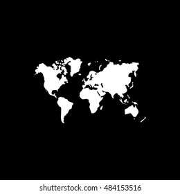World Map Flat Icon On Black Background