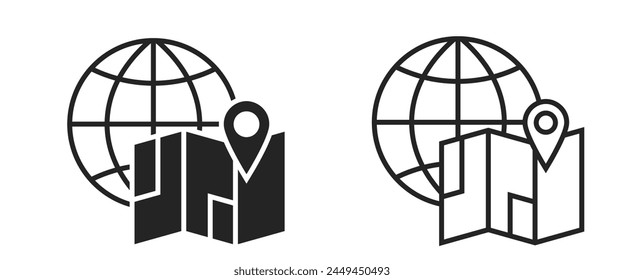 world and map flat and line icons. travel, journey and navigation symbols. isolated vector images for tourism design
