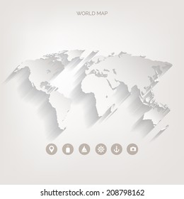World map in a flat style.Earth,globe.Route planning.Map of Asia,Africa,North America,South America,Antarctica,Europe,Australia.Continents of the world on the map.World navigation system.GPS. 