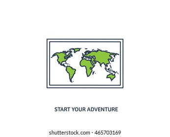 World map in a flat style.Earth,globe.Route planning.Map of Asia,Africa,North America,South America,Antarctica,Europe,Australia.Continents of the world on the map.World navigation system.GPS.