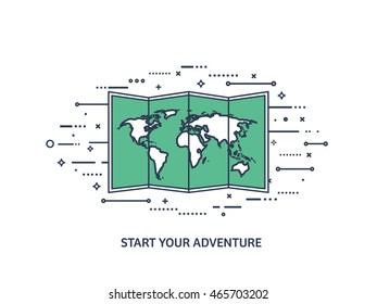 World map in a flat style.Earth,globe.Route planning.Map of Asia,Africa,North America,South America,Antarctica,Europe,Australia.Continents of the world on the map.World navigation system.GPS.