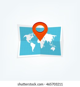 World map in a flat style.Earth,globe.Route planning.Map of Asia,Africa,North America,South America,Antarctica,Europe,Australia.Continents of the world on the map.World navigation system.GPS.