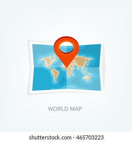 World map in a flat style.Earth,globe.Route planning.Map of Asia,Africa,North America,South America,Antarctica,Europe,Australia.Continents of the world on the map.World navigation system.GPS.
