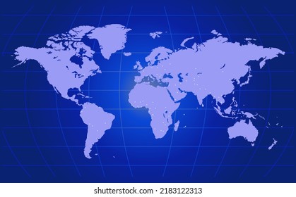 World map flat vector on blue background.  Earth, gray map template for web site pattern, anual report, inphographics. Travel worldwide, map silhouette backdrop.Globe similar worldmap icon.