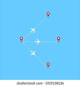 World map with flight routes airplanes in vector. plane and its track on background