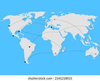 World Map Of Flight Routes And Arrival Point