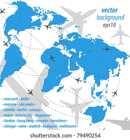 World Map Flight Travel Illustration