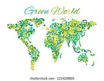 World map, floral ornament for your design