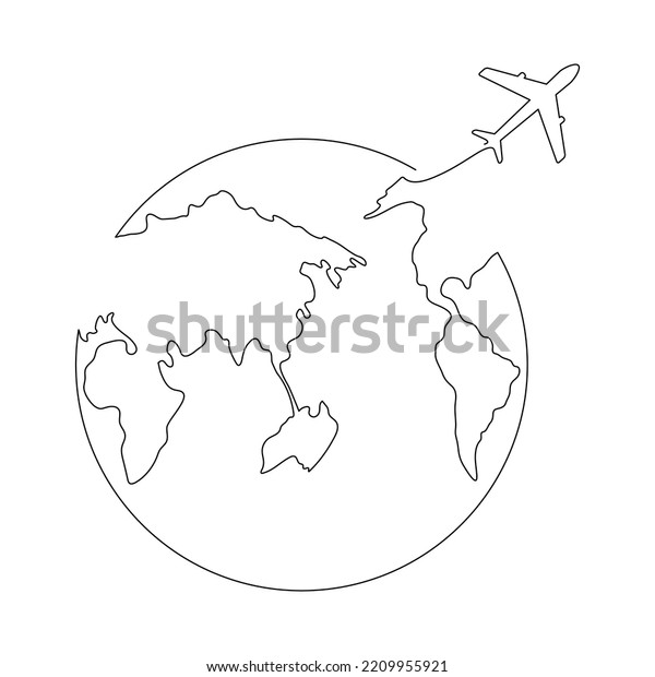 World Map Flying Airplane One Line Stock Vector (Royalty Free ...