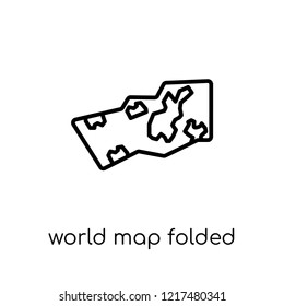 World Map Folded icon. Trendy modern flat linear vector World Map Folded icon on white background from thin line Maps and Locations collection, editable outline stroke vector illustration