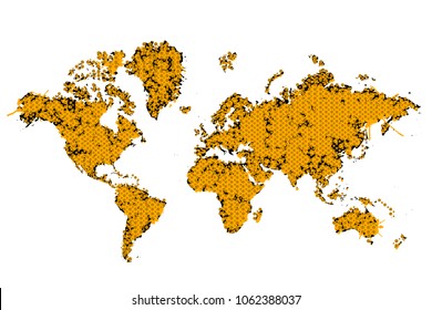 World map in the form of blots. Orange World Map. Flat design. Simple modern minimalistic style. Cute linear design element. Simple illustrated illustration for printing, web