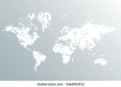 World map in the form of blots. White World Map. Flat design. Simple modern minimalistic style. Cute linear design element. Simple illustrated illustration for printing, web