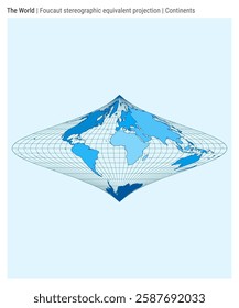World Map. Foucault stereographic equivalent projection. Continents style. High Detail World map for infographics, education, reports, presentations. Vector illustration.