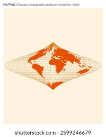 World Map. Foucault stereographic equivalent projection. Solid style. High detail world map for infographics, education, reports, presentations. Vector illustration.