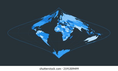 World Map. Foucault's stereographic equivalent projection. Futuristic world illustration for your infographic. Nice blue color palette. Cool vector illustration.