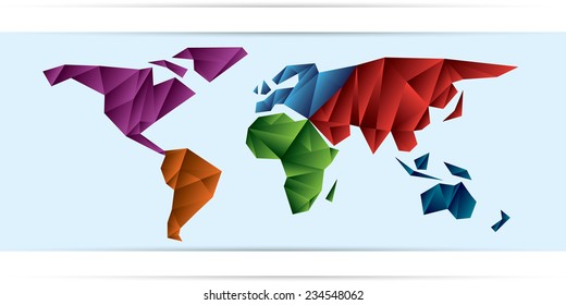 World Map frozen triangles of continents different color