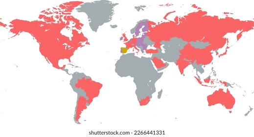 mapa mundial de los países del g20 que forman parte de la iniciativa y apoyan la misma, incluida la India