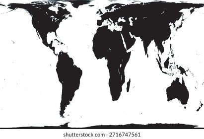 Mapa mundial Gall Peters Proyección Editable Silueta Vector