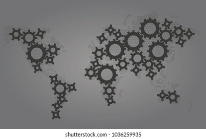 World map with gear wheels. vector illustration