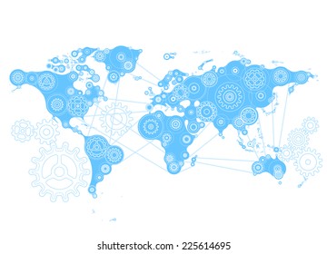 World map with gears. Eps8. RGB. Organized by layers. Global color. Gradients free.