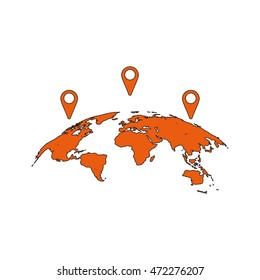 World map with geo location pins icon.