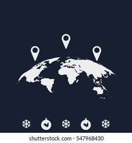 World map with geo location pins icon.