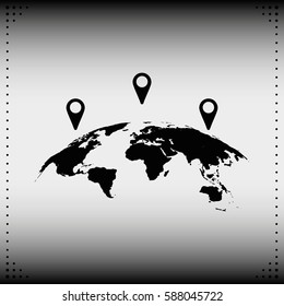 World map with geo location pins icon.