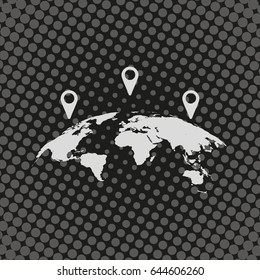 World map with geo location pins icon.