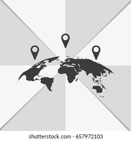 World map with geo location pins icon.