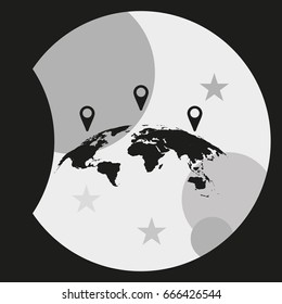 World map with geo location pins icon.