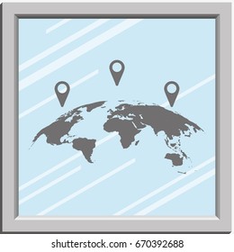 World map with geo location pins icon.