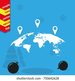 World map with geo location pins icon.