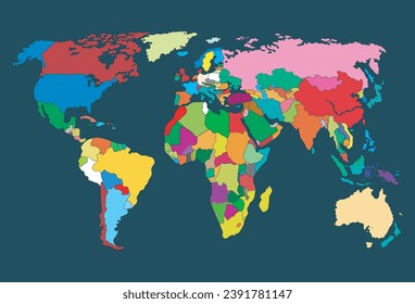 World Map Geometric Abstract Stylisiert. Einzeln auf dunklem Hintergrund. Stockillustration für Vektorgrafiken	
