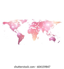 World Map. Geometric graphic background communication. Big data complex with compounds. Perspective graphic backdrop. Digital data visualization. Minimalistic chaotic design, vector illustration