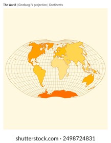 World Map. Ginzburg IV projection. Continents style. High Detail World map for infographics, education, reports, presentations. Vector illustration.