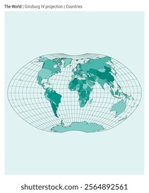 World Map. Ginzburg IV projection. Countries style. High Detail World map for infographics, education, reports, presentations. Vector illustration.