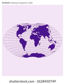 World Map. Ginzburg IV projection. Solid style. High Detail World map for infographics, education, reports, presentations. Vector illustration.