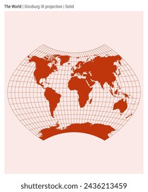 World Map. Ginzburg IX projection. Solid style. High Detail World map for infographics, education, reports, presentations. Vector illustration.