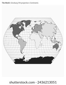 Weltkarte. In: Ginzburg VIII projection. Kontinente Stil. High Detail Weltkarte für Infografiken, Bildung, Berichte, Präsentationen. Vektorgrafik.