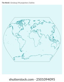 World Map. Ginzburg VIII projection. Outline style. High Detail World map for infographics, education, reports, presentations. Vector illustration.