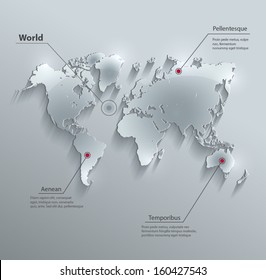 World Map Glass Card Paper 3D Vector