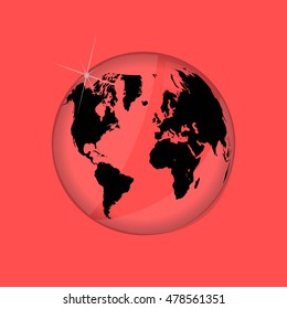 World map glass illustration on a rose colored background