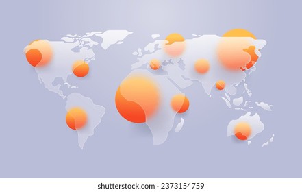 World map glass morphism style. Business map transparent glass blur abstract design. Vector illustration