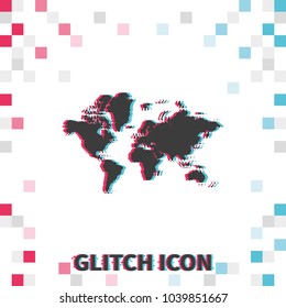 World map  glitch effect vector icon.
